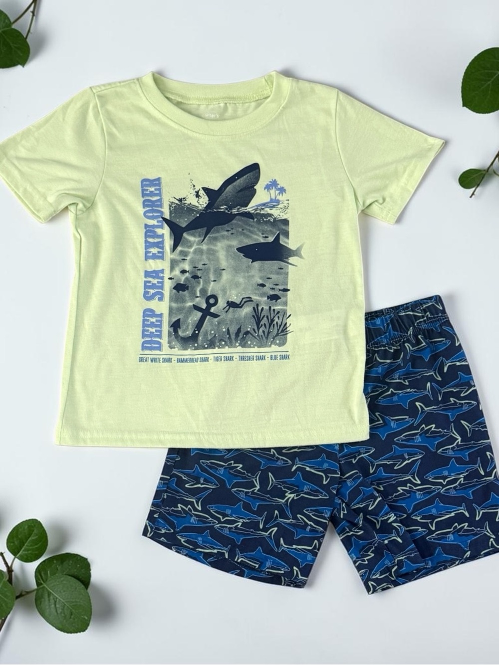 Boys Lime & Navy Shark Pajamas